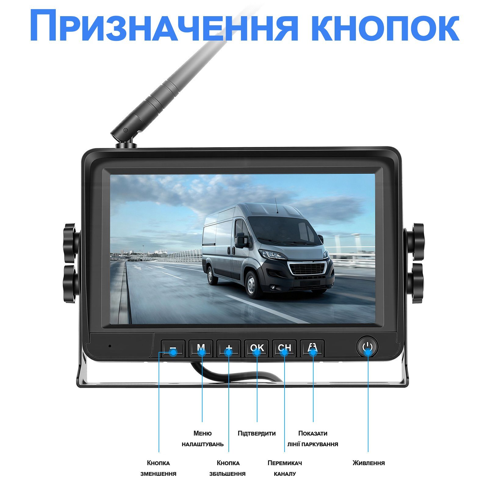 Бездротова камера заднього виду з монітором 7" для FIAT Ducato, Peugeot Boxer, Citroen Jumper 2006-2017 Podofo A4500, паркувальний комплекс з відеореєстратором 12