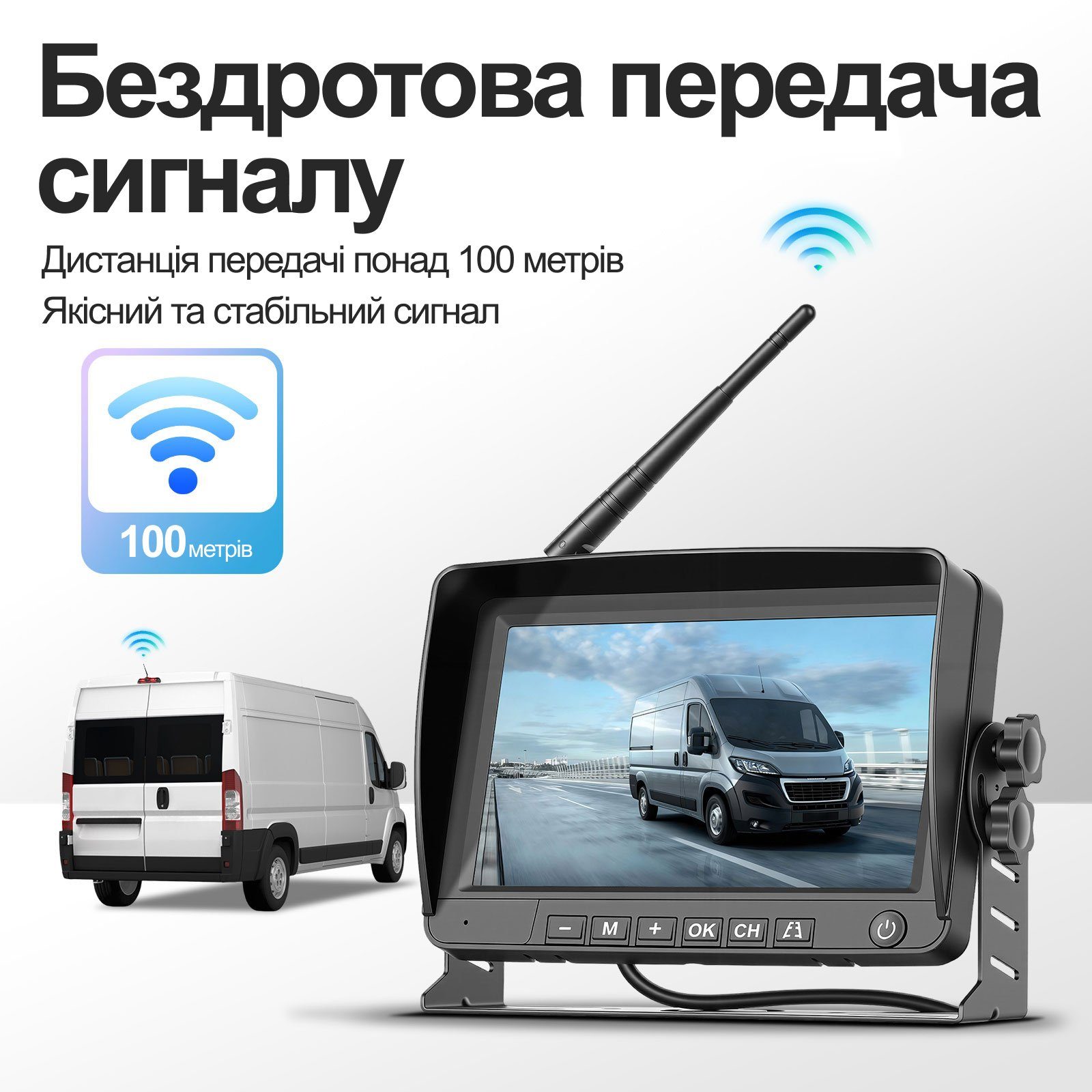 Бездротова камера заднього виду з монітором 7" для FIAT Ducato, Peugeot Boxer, Citroen Jumper 2006-2017 Podofo A4500, паркувальний комплекс з відеореєстратором 8