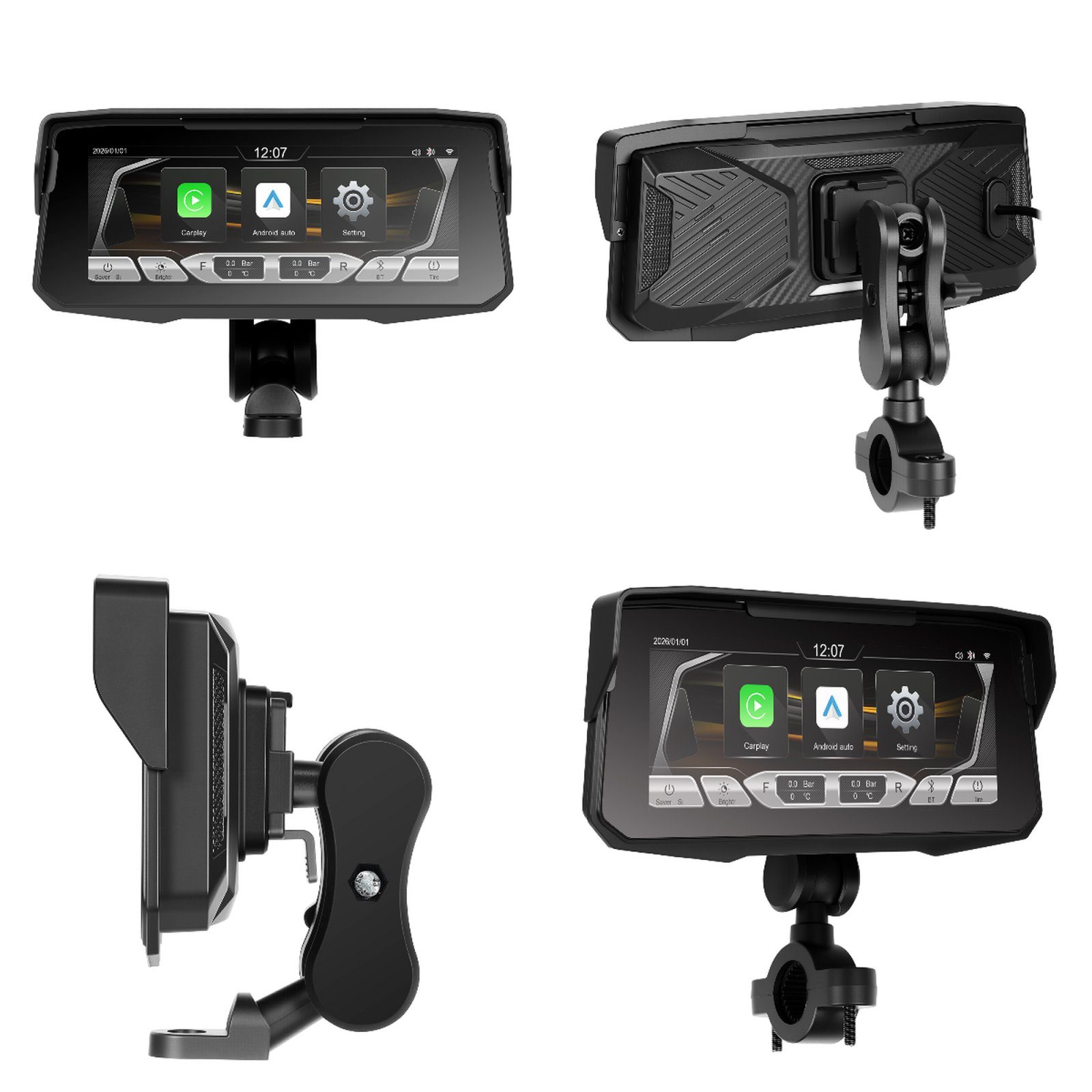 Бездротовий CarPlay & Android Auto монітор для мотоцикла 6.86" Podofo A4713, навігатор, Bluetooth, TPMS, IP67, пульт на кермо 11