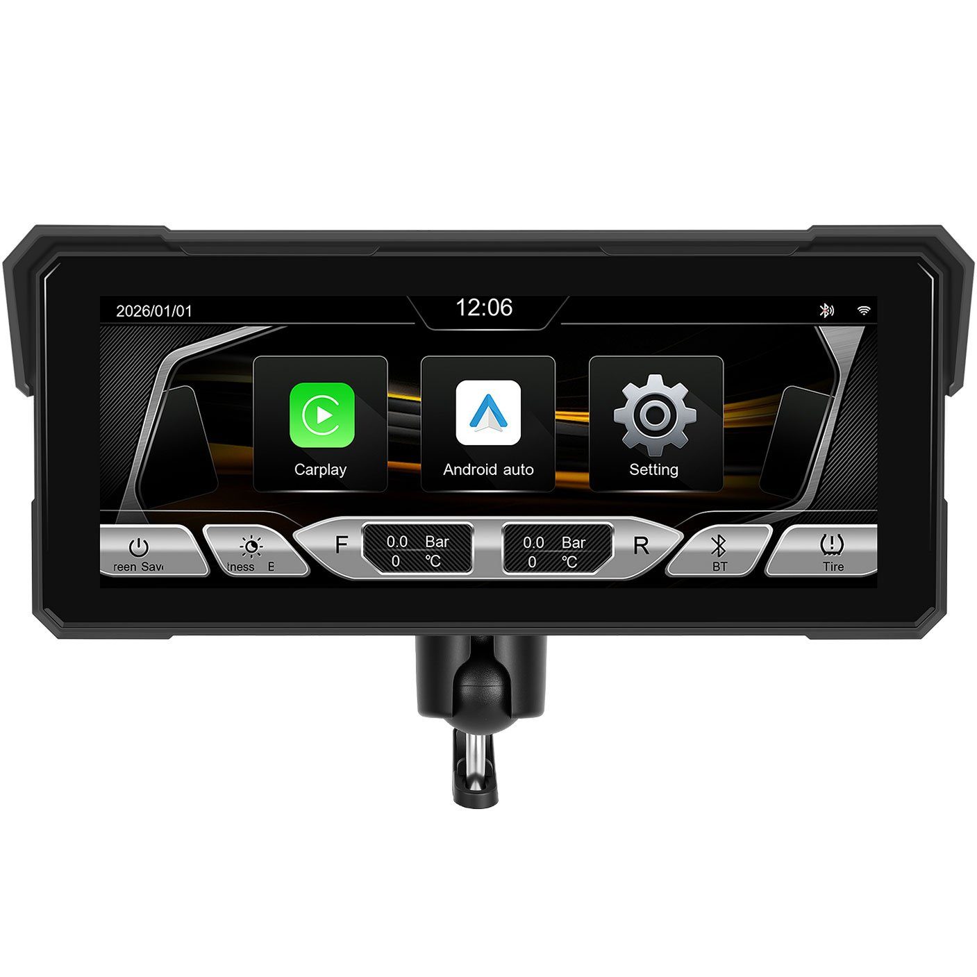 Бездротовий CarPlay & Android Auto монітор для мотоцикла 8.1" Podofo A4711, навігатор, Bluetooth, TPMS, IP67, пульт на кермо 12