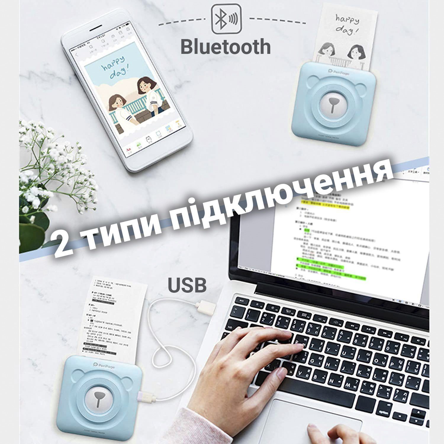 Портативний bluetooth термопринтер для смартфона PeriPage A6, блакитний 5