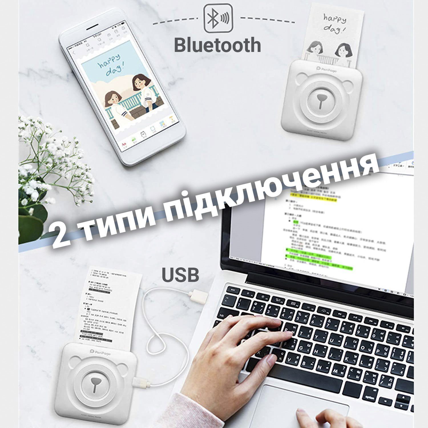 Портативний bluetooth термопринтер для смартфона PeriPage A6, білий 5