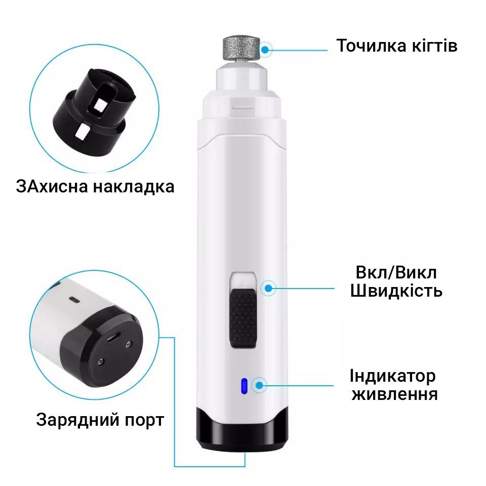 Електричний гриндер для підпилювання кігтів собак та котів iPets NG10, точилка для кігтів тварин, білий 5