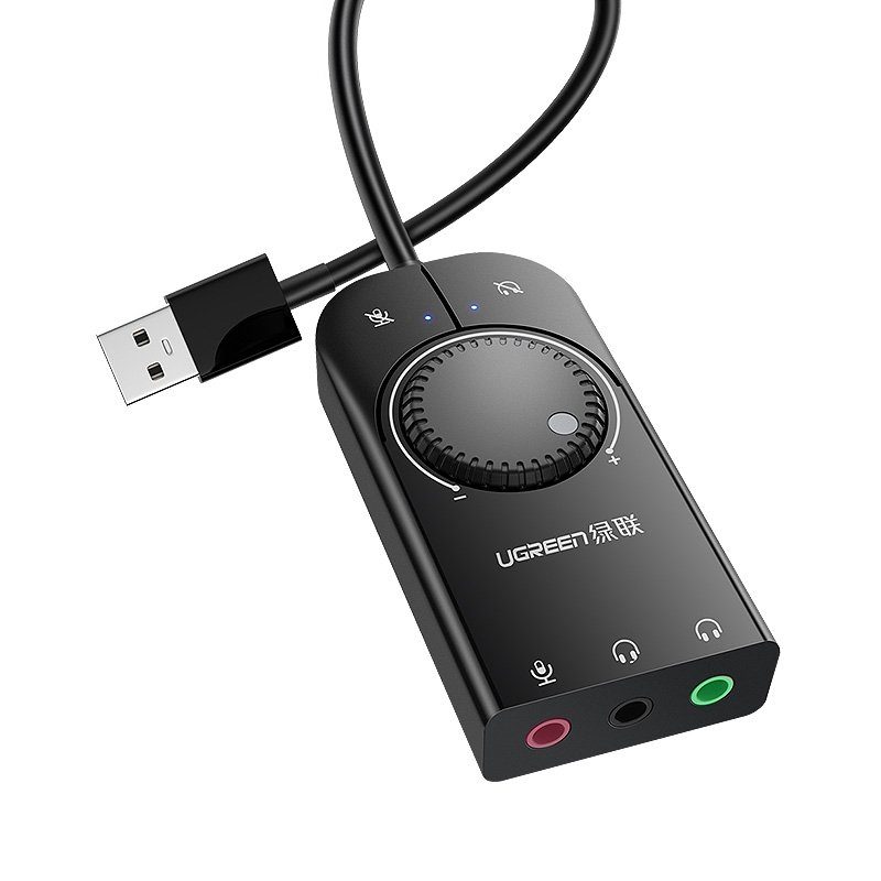 Зовнішня USB звукова карта Ugreen CM129 з регулятором гучності | Аудіо-адаптер на 3 порти 3,5 мм Jack 2