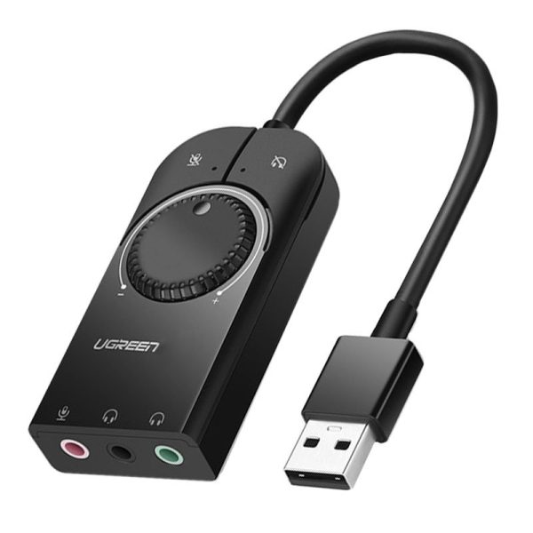 Зовнішня USB звукова карта Ugreen CM129 з регулятором гучності | Аудіо-адаптер на 3 порти 3,5 мм Jack