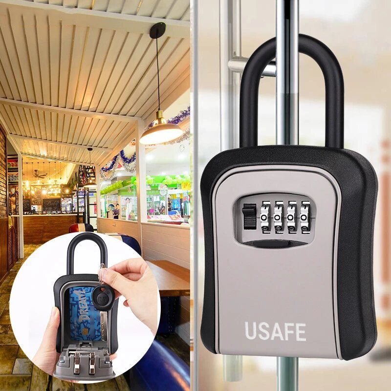 Підвісний металевий міні сейф для ключів uSafe KS-05, з гачком і паролем, Сірий 9