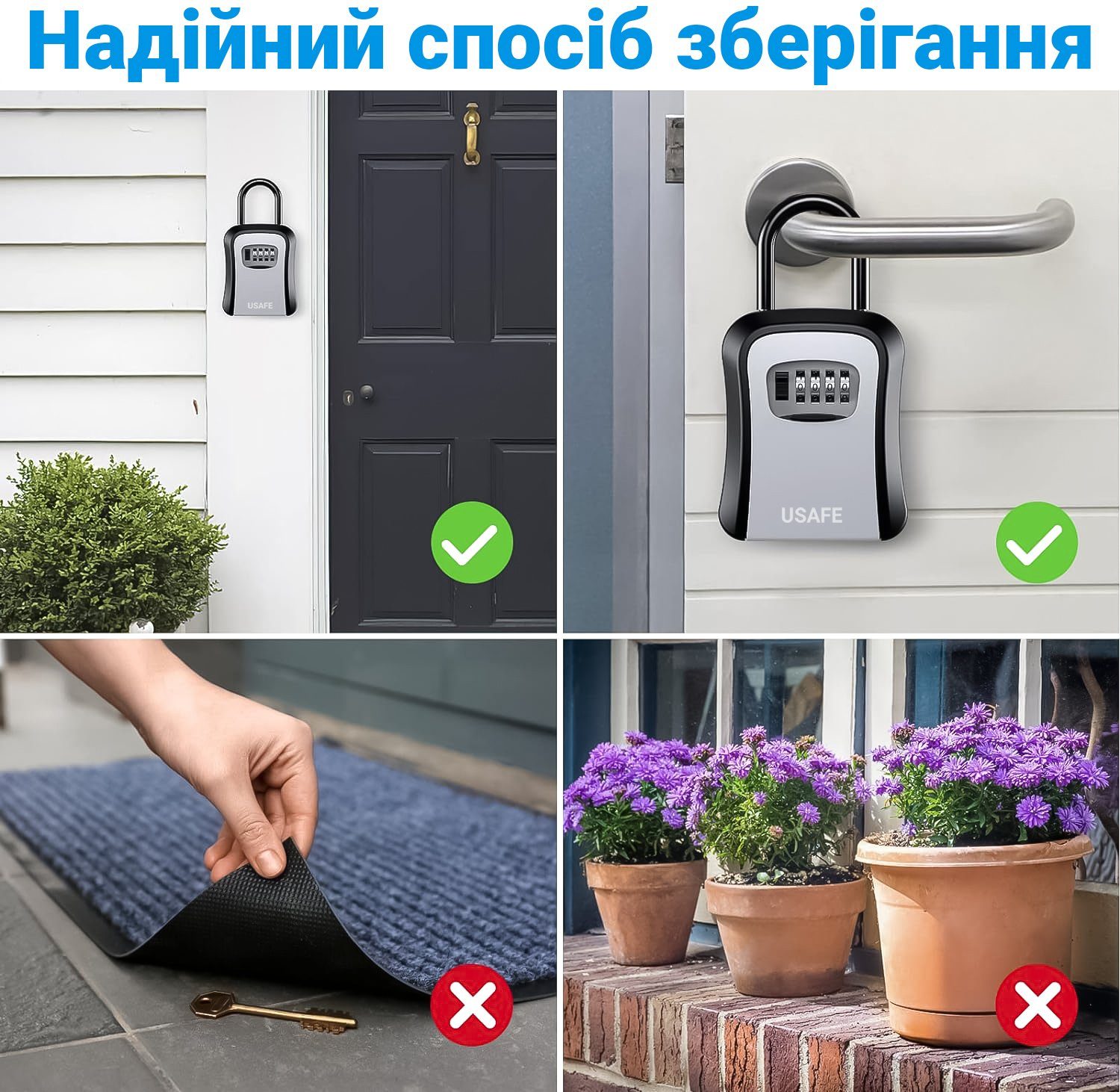 Підвісний металевий міні сейф для ключів uSafe KS-05, з гачком і паролем, Сірий 7