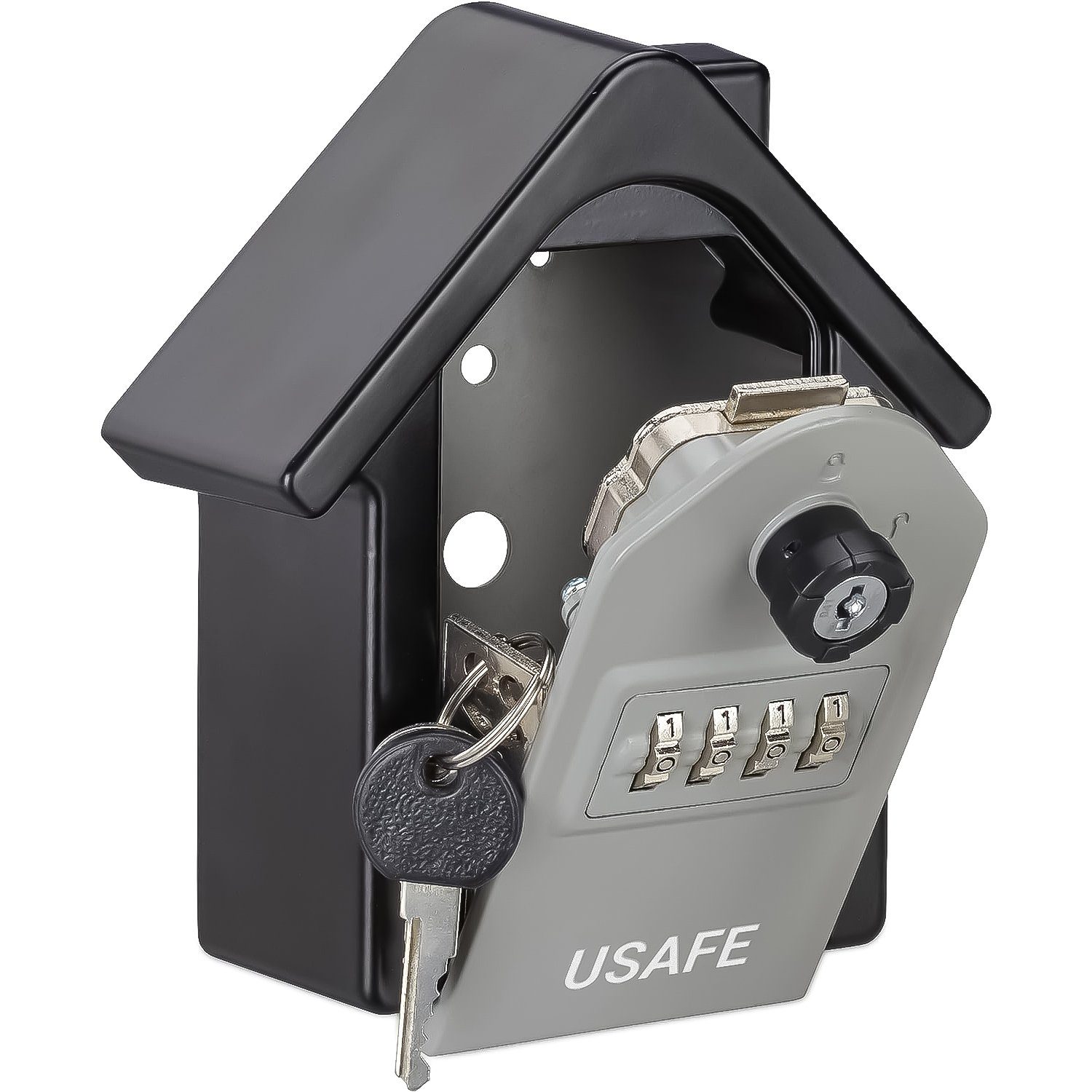 Антивандальний зовнішній міні сейф для ключів uSafe KS-06, в формі будинку, з кодовим замком і ключем, настінний, Сірий 2