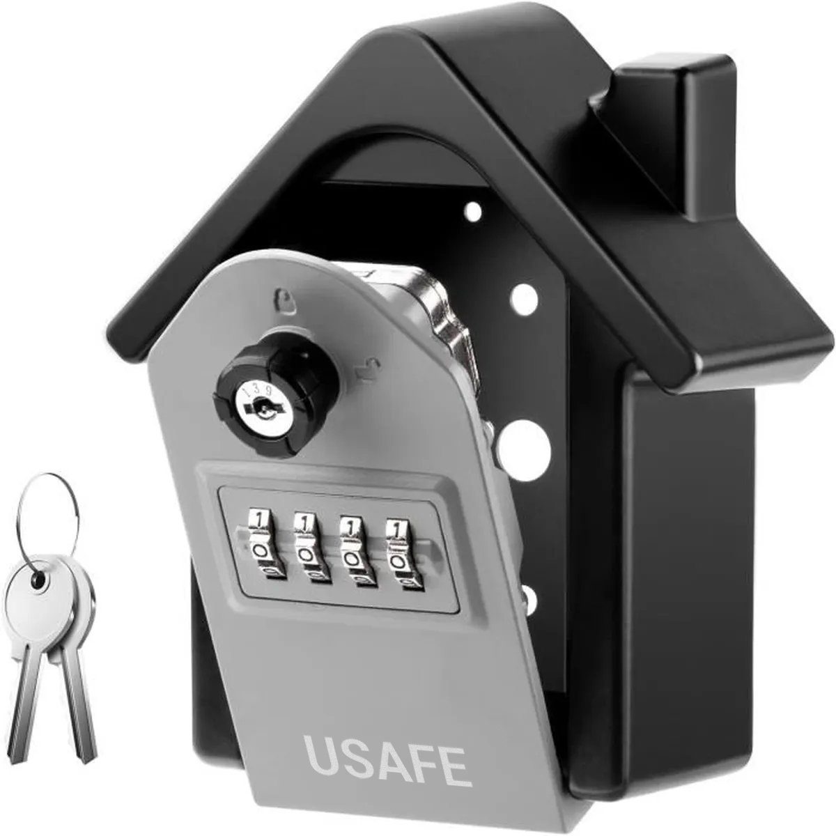 Антивандальний зовнішній міні сейф для ключів uSafe KS-06, в формі будинку, з кодовим замком і ключем, настінний, Сірий 11