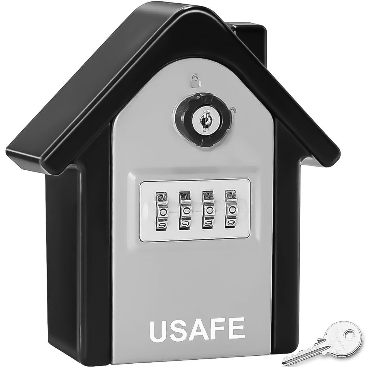 Антивандальний зовнішній міні сейф для ключів uSafe KS-06, в формі будинку, з кодовим замком і ключем, настінний, Сірий 3