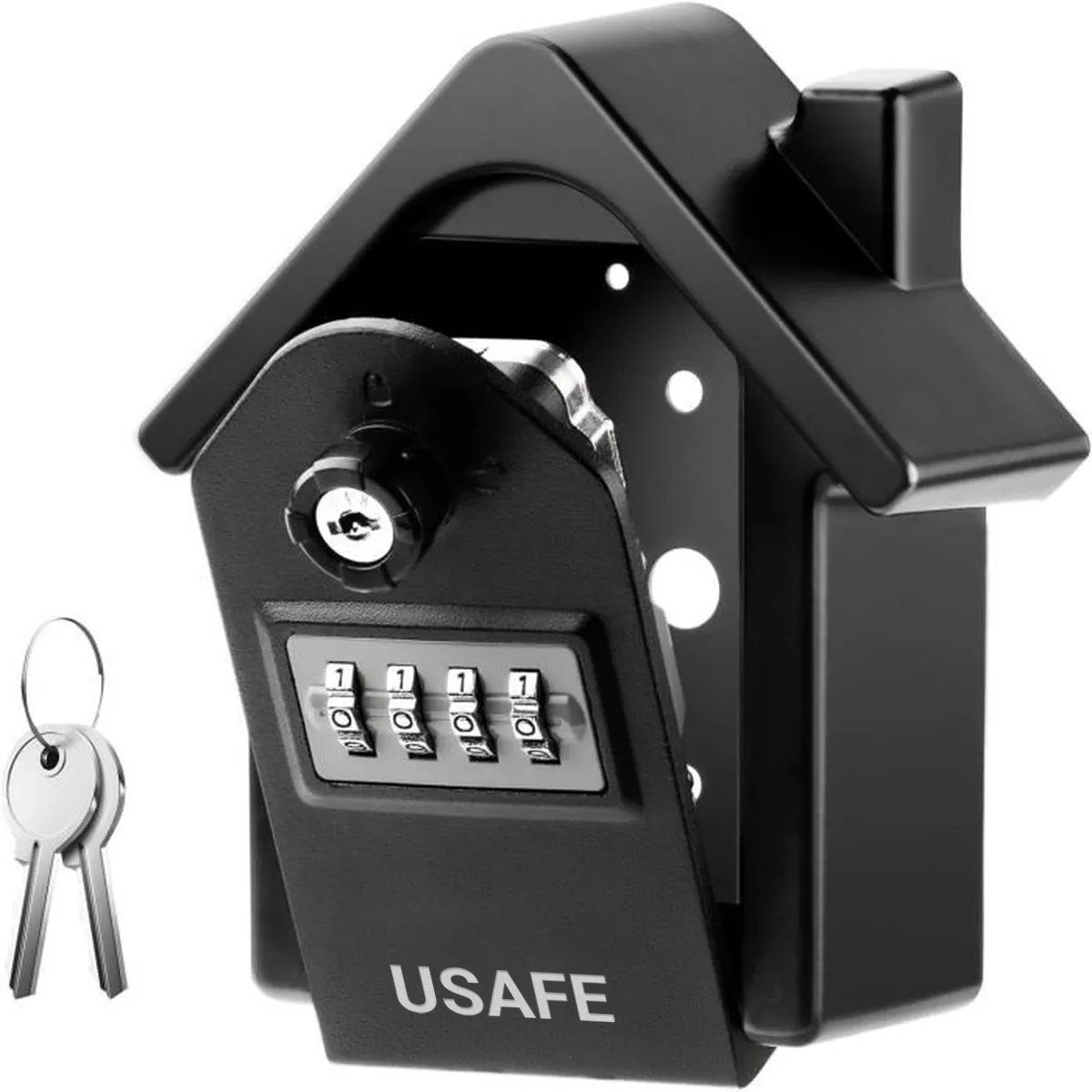 Антивандальний зовнішній міні сейф для ключів uSafe KS-06, в формі будинку, з кодовим замком і ключем, настінний, Чорний 10