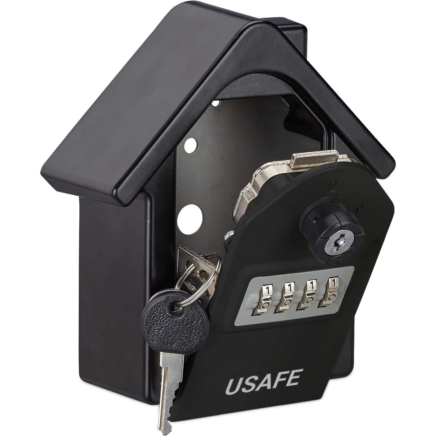 Антивандальний зовнішній міні сейф для ключів uSafe KS-06, в формі будинку, з кодовим замком і ключем, настінний, Чорний 2