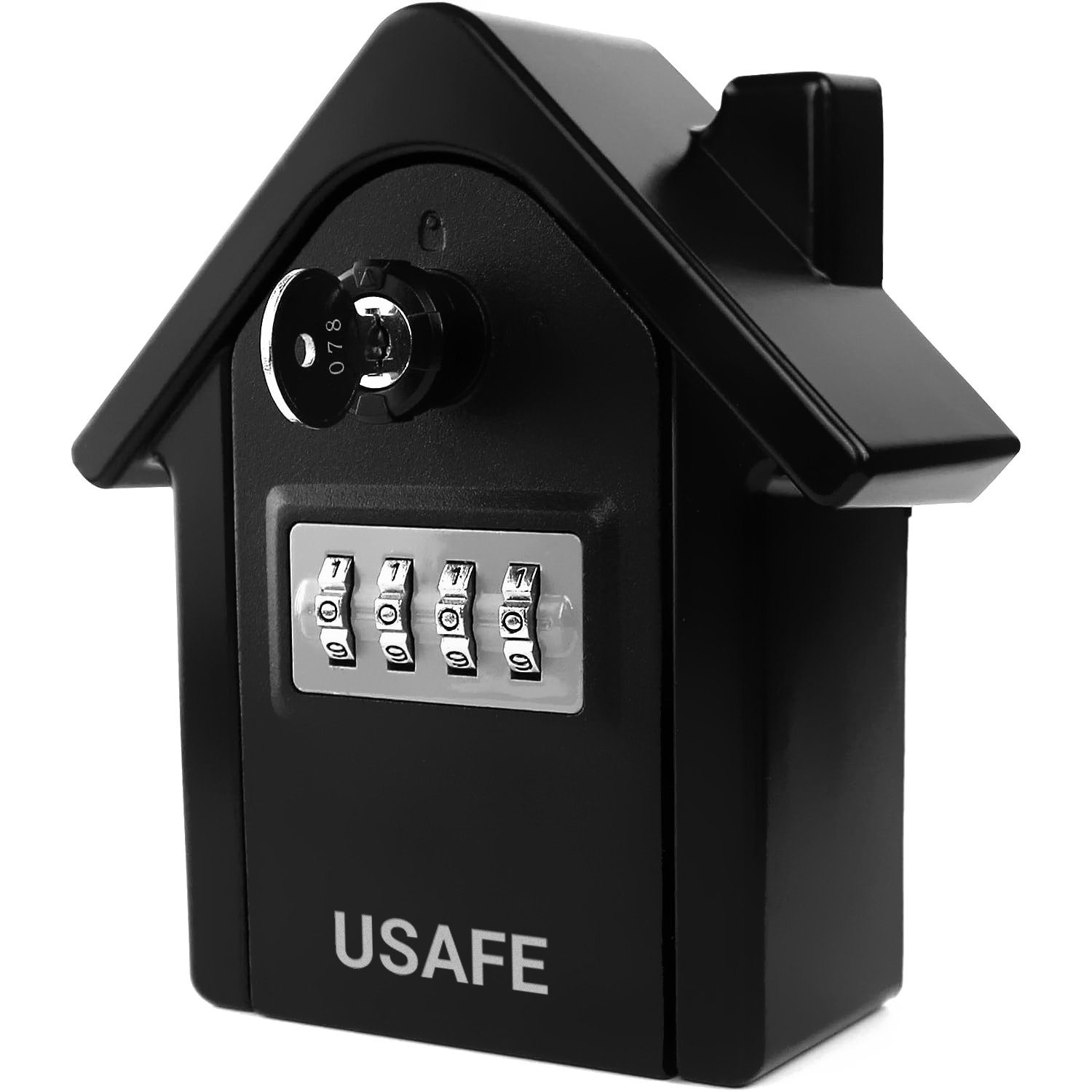 Антивандальний зовнішній міні сейф для ключів uSafe KS-06, в формі будинку, з кодовим замком і ключем, настінний, Чорний 12
