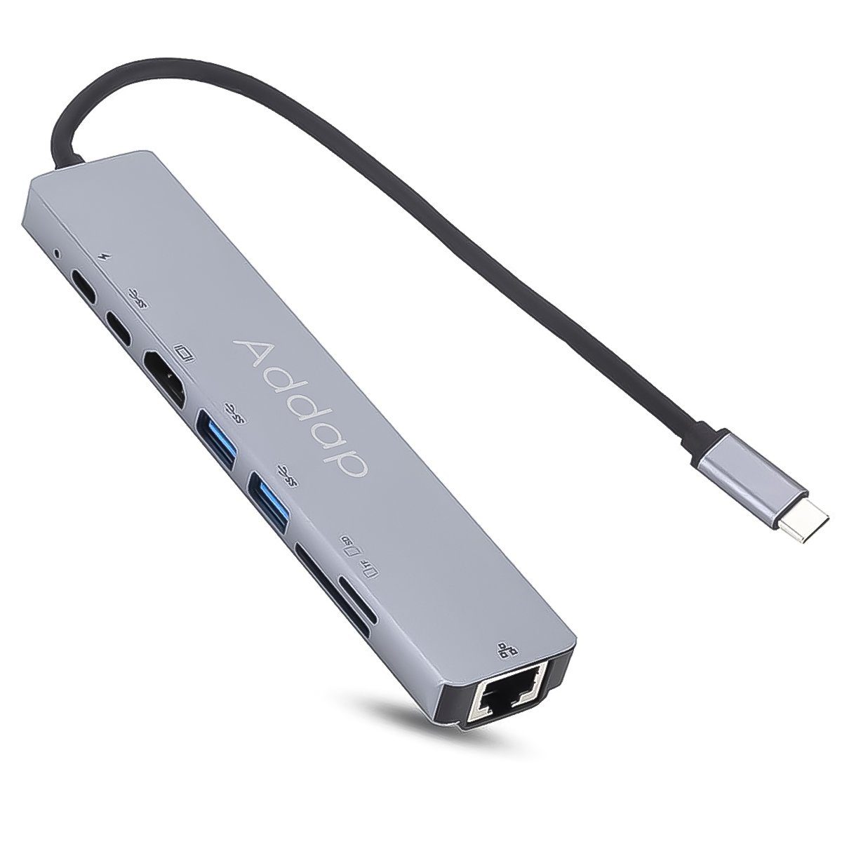 Мультифункціональний USB Type-C хаб Addap MH-04, 8 в 1: HDMI / HDTV + PD + USB C + SD + TF + RJ45 11