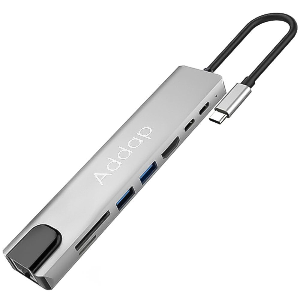 Мультифункціональний USB Type-C хаб Addap MH-04, 8 в 1: HDMI / HDTV + PD + USB C + SD + TF + RJ45 12