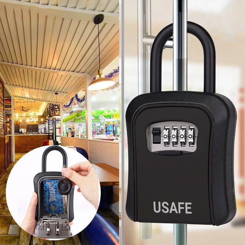 Підвісний металевий міні сейф для ключів uSafe KS-05, з гачком і паролем, Чорний 10