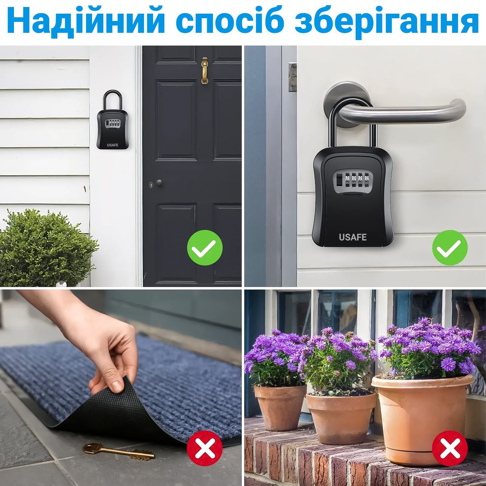Підвісний металевий міні сейф для ключів uSafe KS-05, з гачком і паролем, Чорний 3