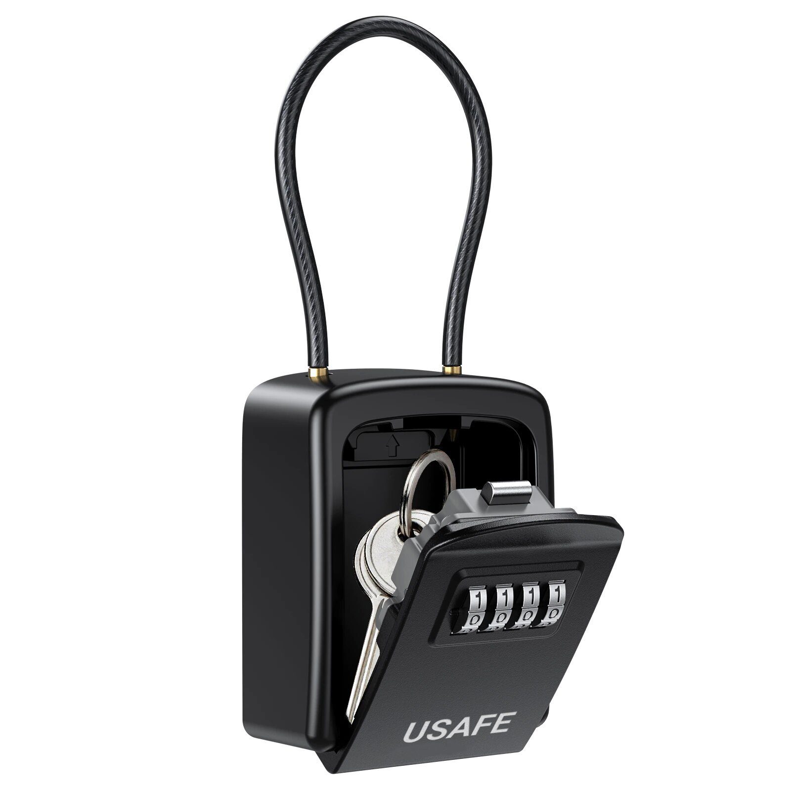 Підвісний зовнішній міні сейф uSafe KS-07 для ключів, з кодовим замком та гнучким тросом, Чорний 4