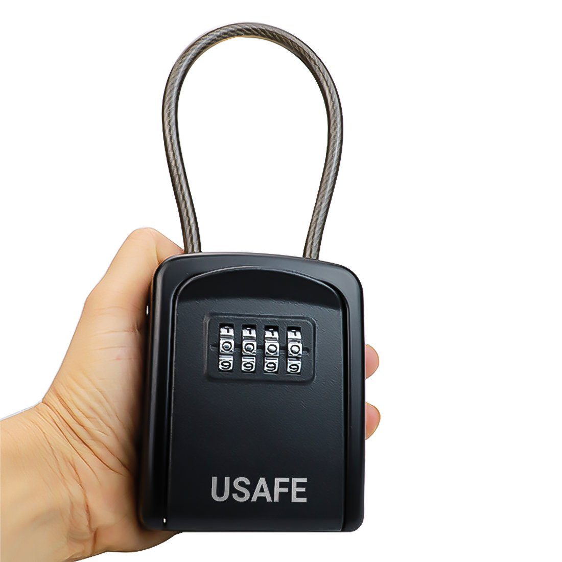 Підвісний зовнішній міні сейф uSafe KS-07 для ключів, з кодовим замком та гнучким тросом, Чорний 10