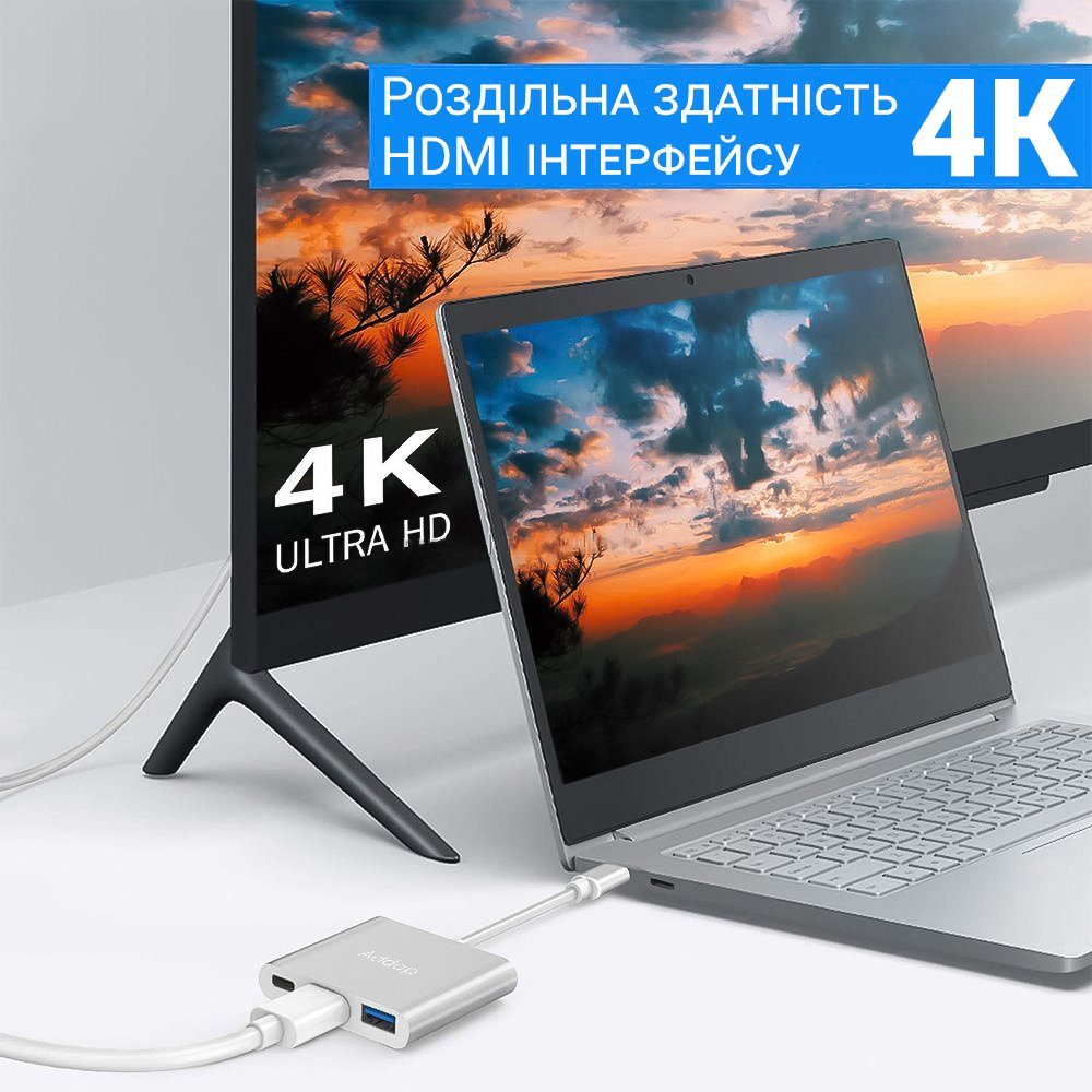 USB Type-C хаб Addap MH-06, адаптер-концентратор для ноутбука, MacBook 3 в 1: USB 3,0,  HDMI, Type-C 8