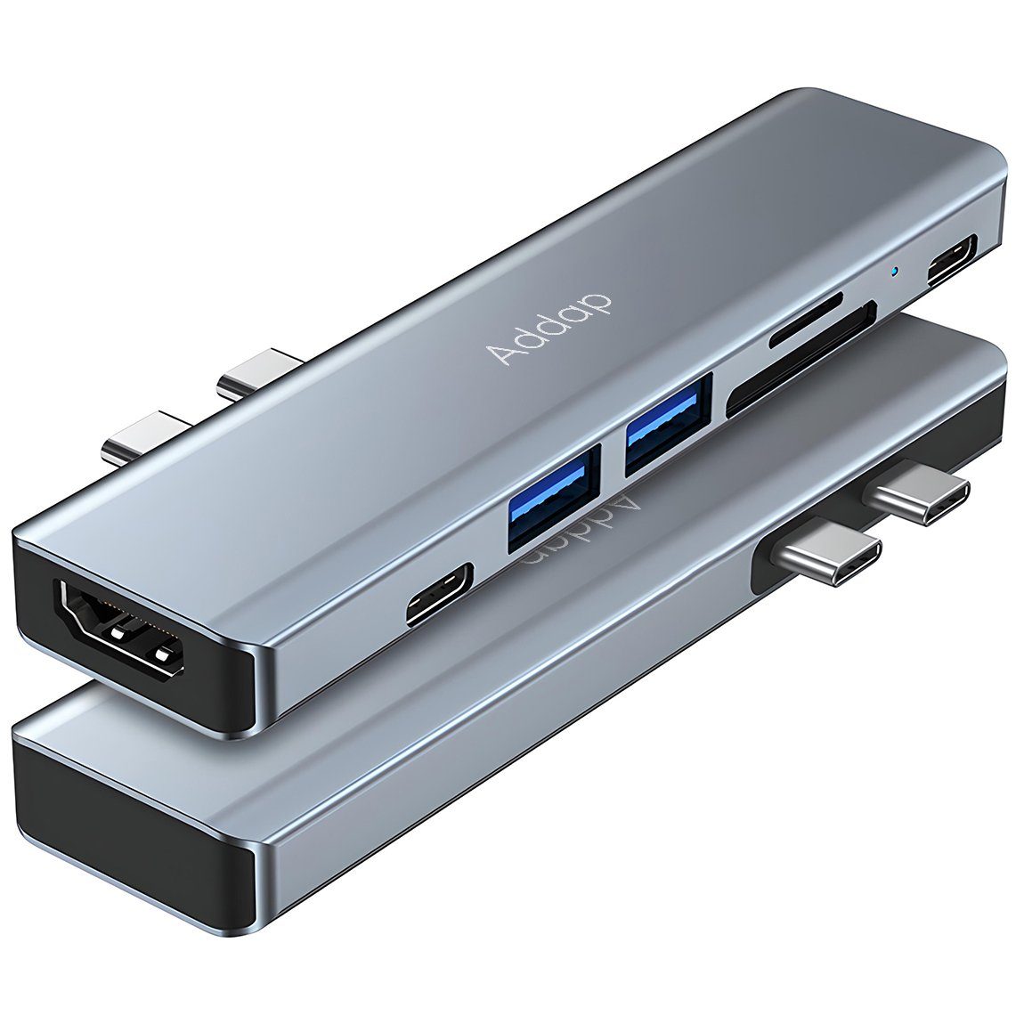 USB-C хаб 7 в 1 Addap MH-10, порт-реплікатор для Macbook на 7 портів: 2×USB 3.0, 2×Type-C, HDMI, SD, MicroSD 10