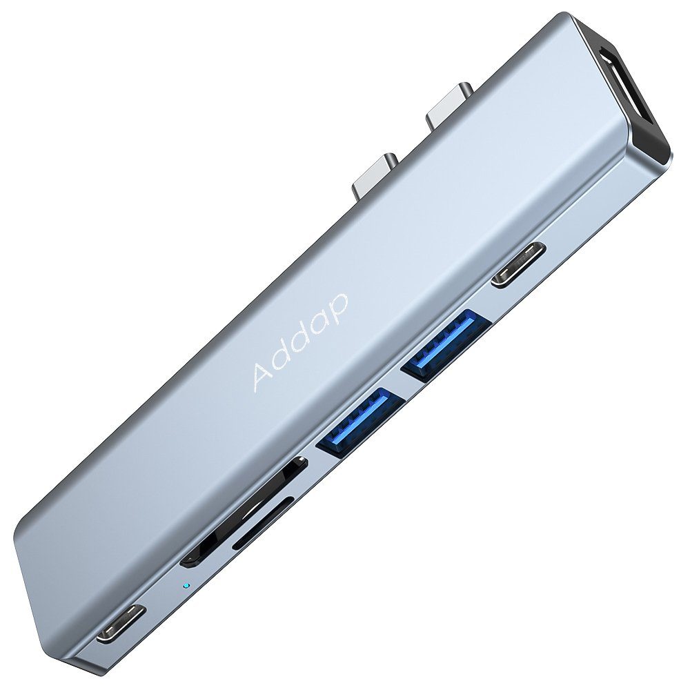 USB-C хаб 7 в 1 Addap MH-10, порт-реплікатор для Macbook на 7 портів: 2×USB 3.0, 2×Type-C, HDMI, SD, MicroSD