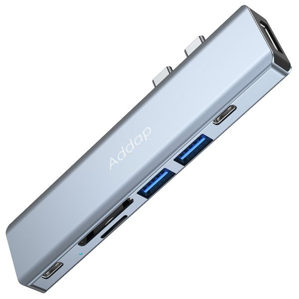 USB-C хаб 7 в 1 Addap MH-10, порт-реплікатор для Macbook на 7 портів: 2×USB 3.0, 2×Type-C, HDMI, SD, MicroSD
