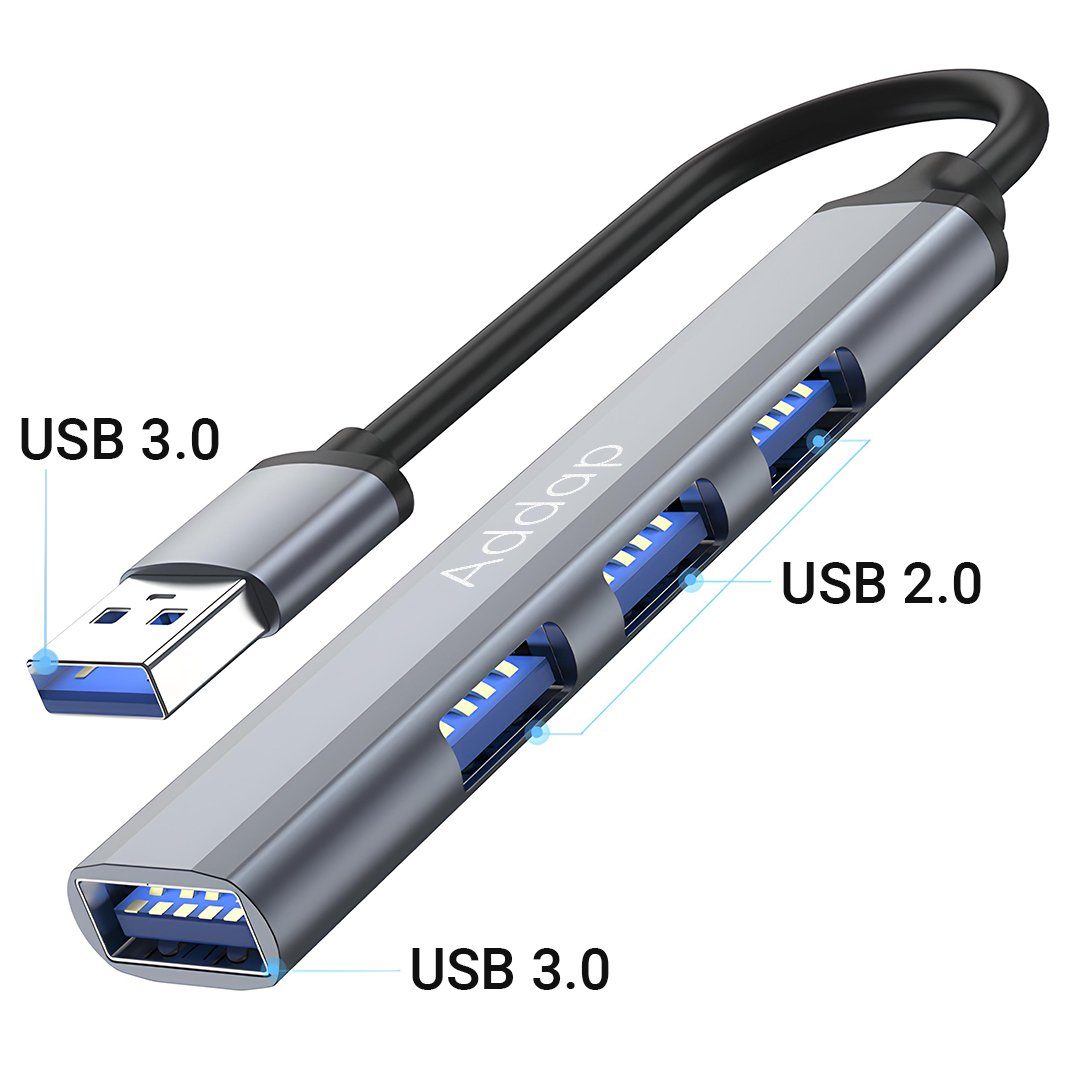 USB-хаб, концентратор / розгалужувач для ноутбука Addap UH-05, на 4 порти USB 3.0 + USB 2.0, Gray 11