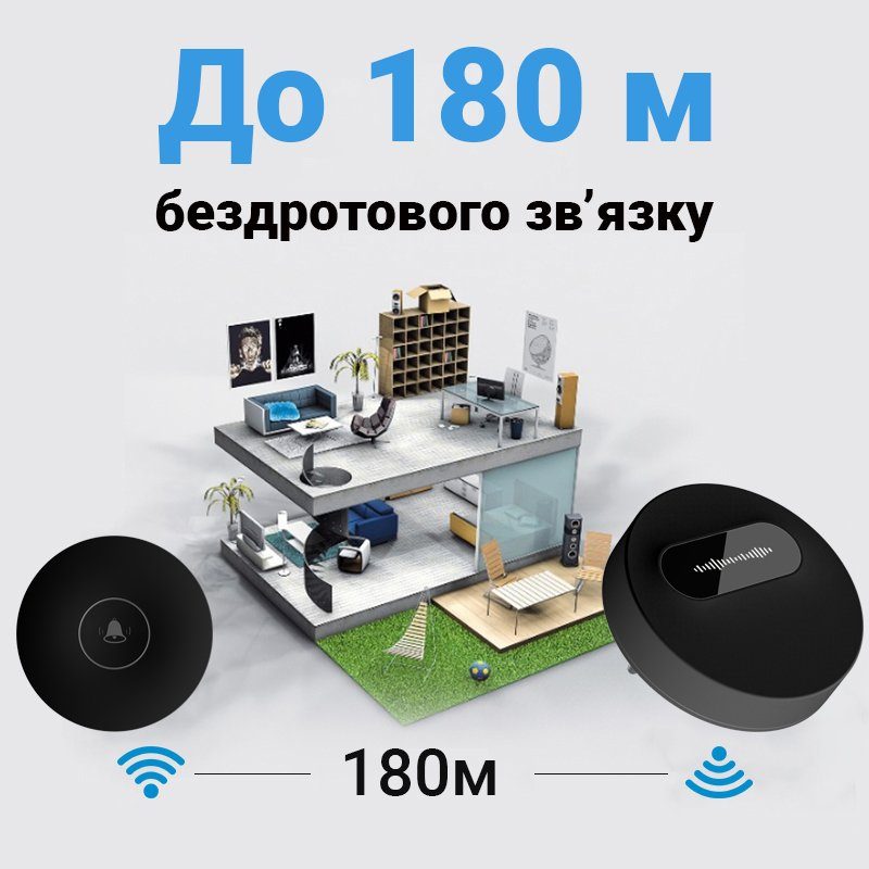 Бездротовий дверний дзвінок з автономною кнопкою Digital Lion WDB-06, до 180 м, Чорний 4