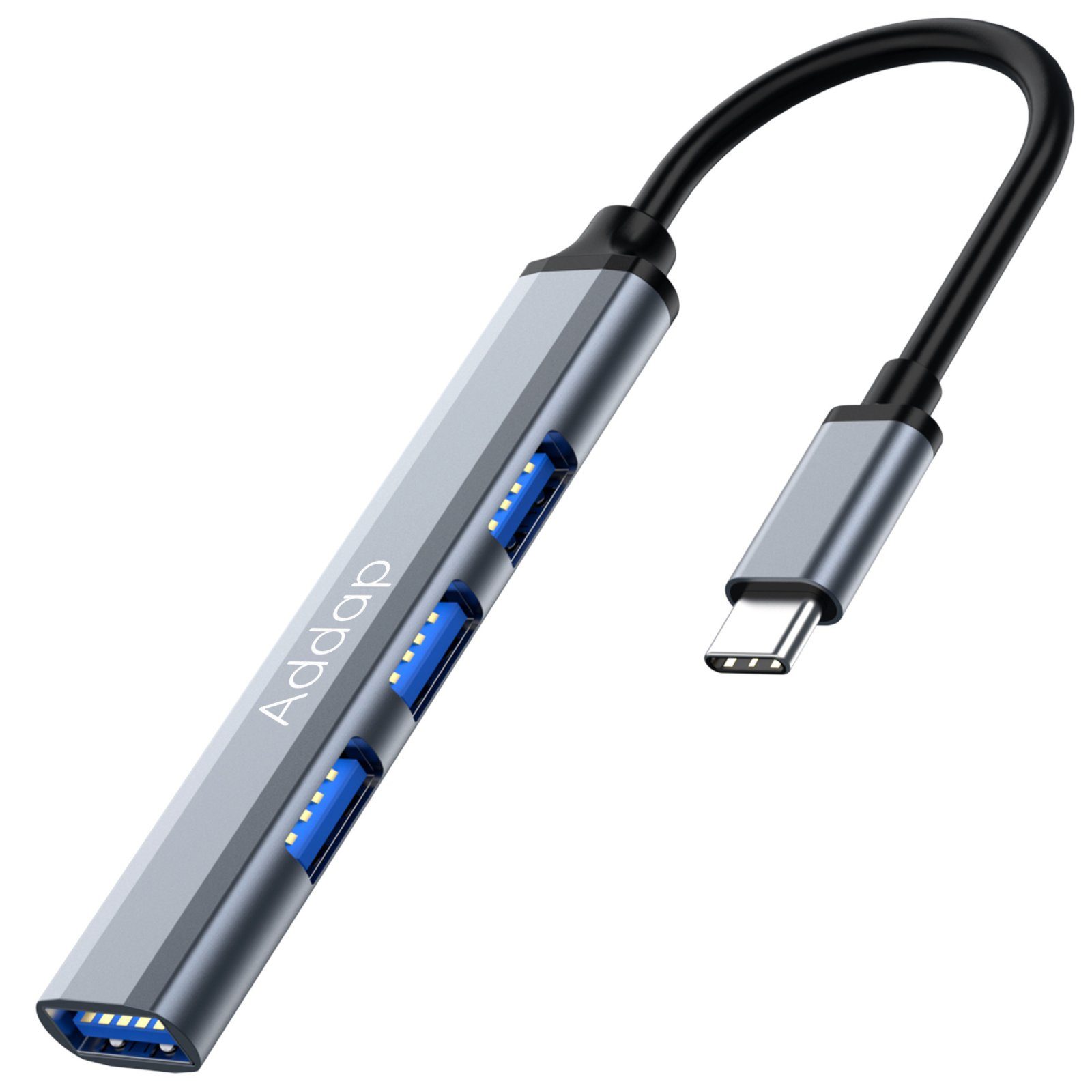 USB Type-C хаб, концентратор / розгалужувач для ноутбука Addap UH-05C, на 4 порти USB, Gray 2