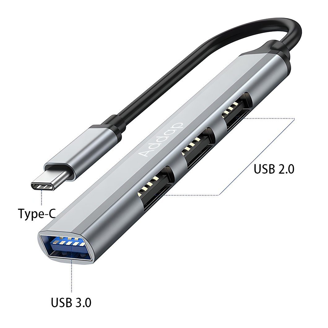 USB Type-C хаб, концентратор / розгалужувач для ноутбука Addap UH-05C, на 4 порти USB, Gray 3