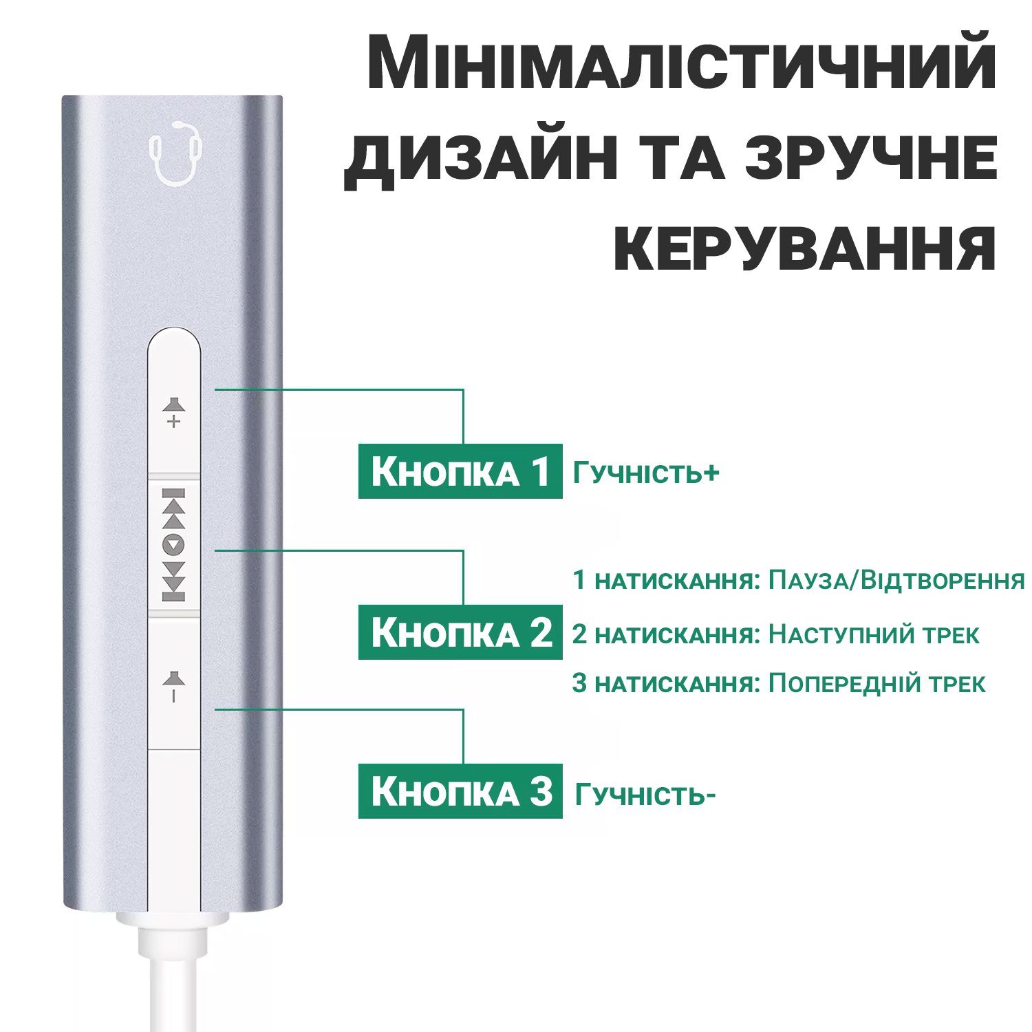 Зовнішня USB звукова карта Addap ESC-01, 3,5 мм mini Jack з регулятором гучності та плеєром 5