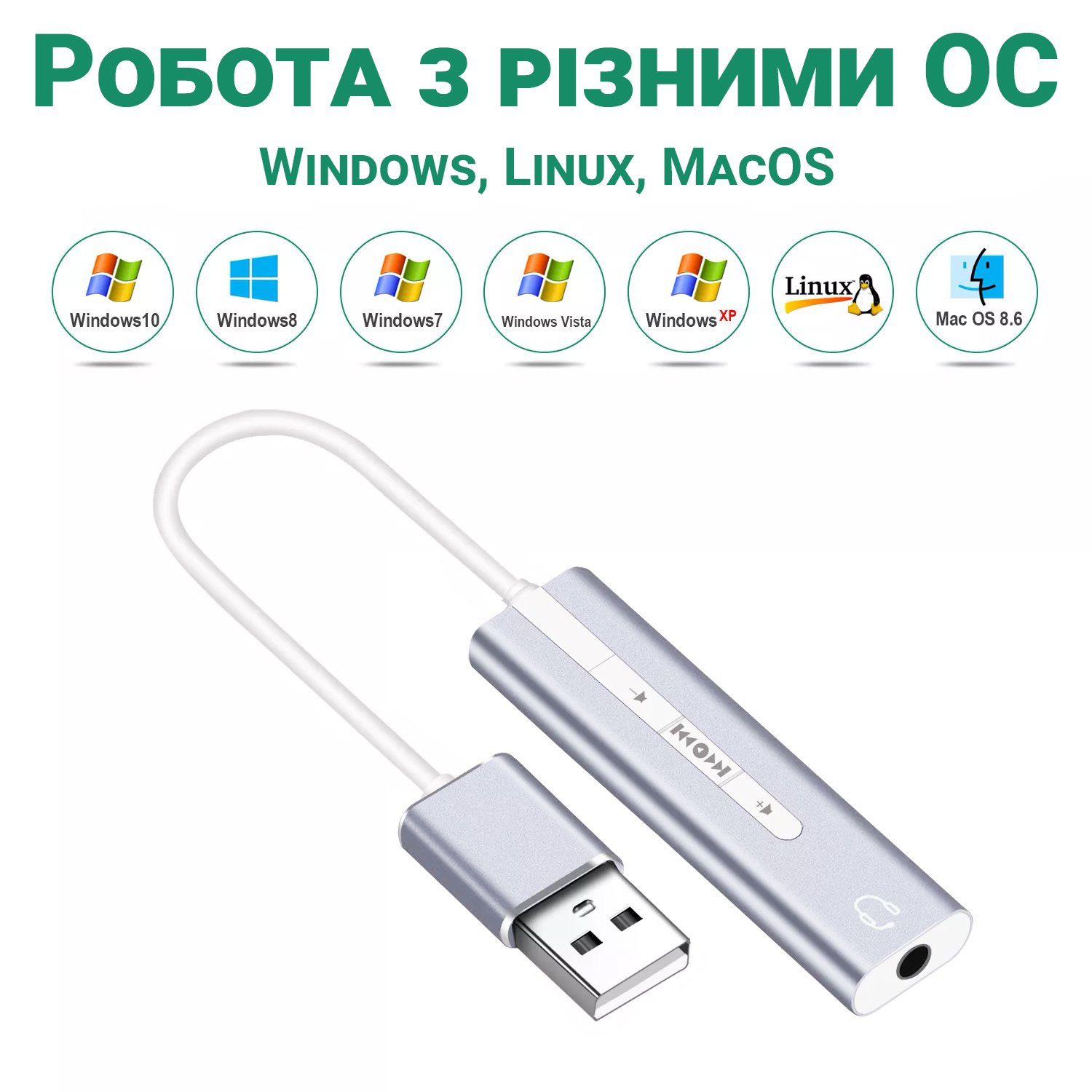 Зовнішня USB звукова карта Addap ESC-01, 3,5 мм mini Jack з регулятором гучності та плеєром 8