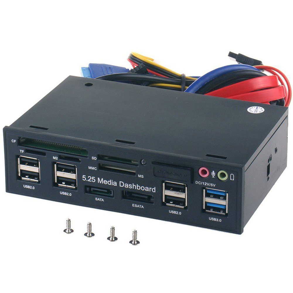 Багатофункціональна 5,25 " передня панель для ПК Addap 525E | косичка USB 2.0, USB 3.0, TF/SD/CF/M2/MMC/MS Card, SATA, ESATA, 3.5мм 9