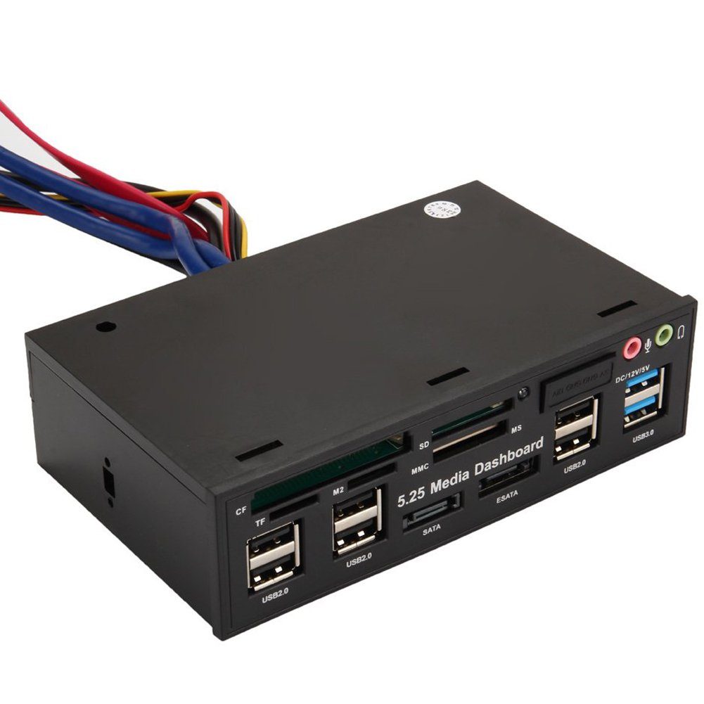 Багатофункціональна 5,25 " передня панель для ПК Addap 525E | косичка USB 2.0, USB 3.0, TF/SD/CF/M2/MMC/MS Card, SATA, ESATA, 3.5мм 11