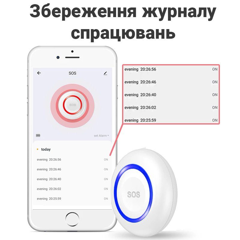 Бездротова WiFi тривожна кнопка SOS для людей похилого віку USmart SOS Button-01w, сигнальний пульт виклику з підтримкою Tuya 10