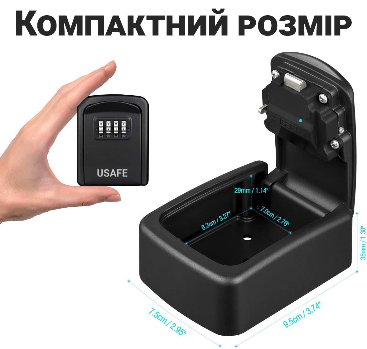 Антивандальний настінний міні сейф uSafe KS-08 для ключів, з кодовим замком, Чорний 5