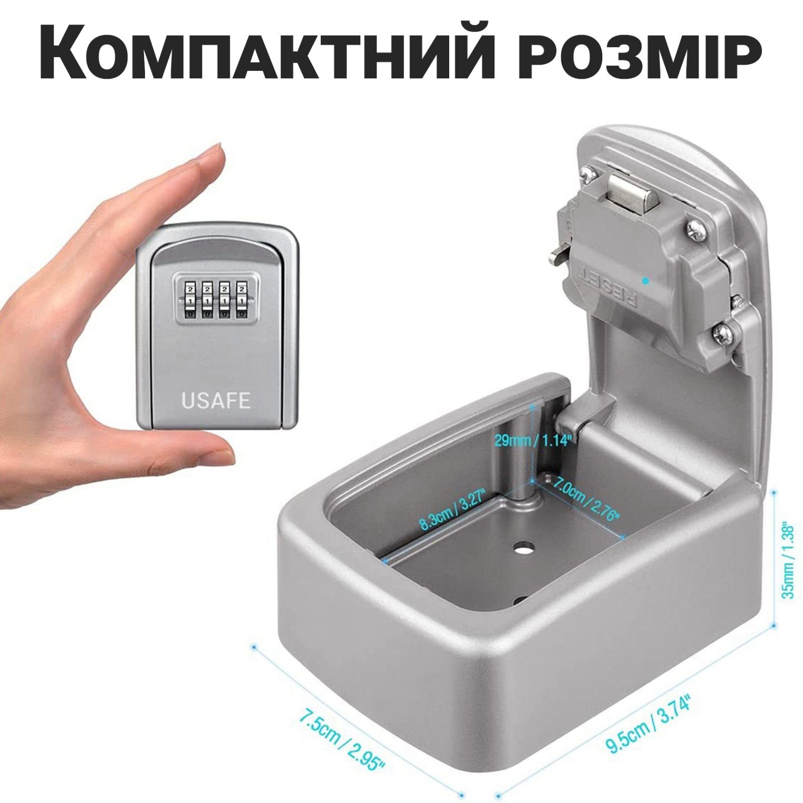 Антивандальний настінний міні сейф uSafe KS-08 для ключів, з кодовим замком, Срібний 8