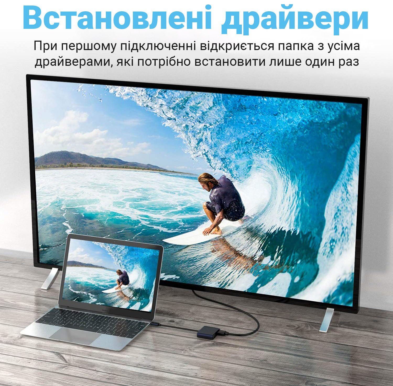 Багатофункціональний USB хаб для ноутбука Addap MH-12 для передачі відео, перехідник з USB 3.0 на 2 порти HDMI + VGA 9