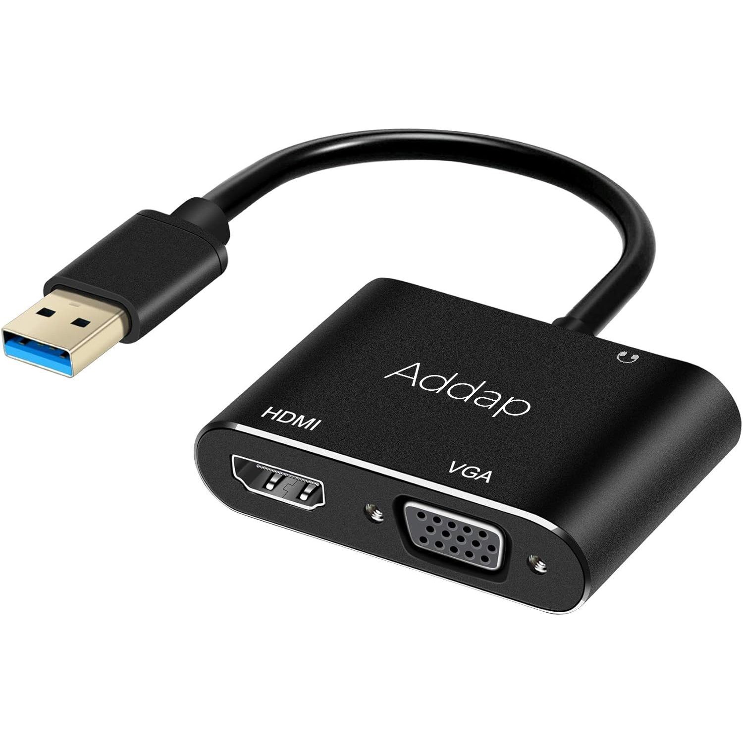 Багатофункціональний USB хаб для ноутбука Addap MH-12 для передачі відео, перехідник з USB 3.0 на 2 порти HDMI + VGA