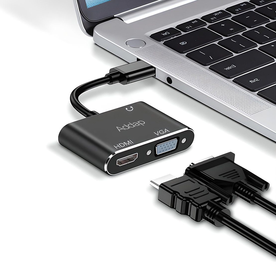 Багатофункціональний USB хаб для ноутбука Addap MH-12 для передачі відео, перехідник з USB 3.0 на 2 порти HDMI + VGA 11