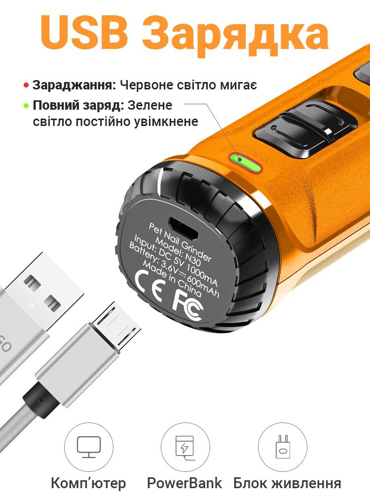 Електричний гриндер для підпилювання кігтів собак та котів iPets NG30, точилка для кігтів тварин, помаранчевий 4