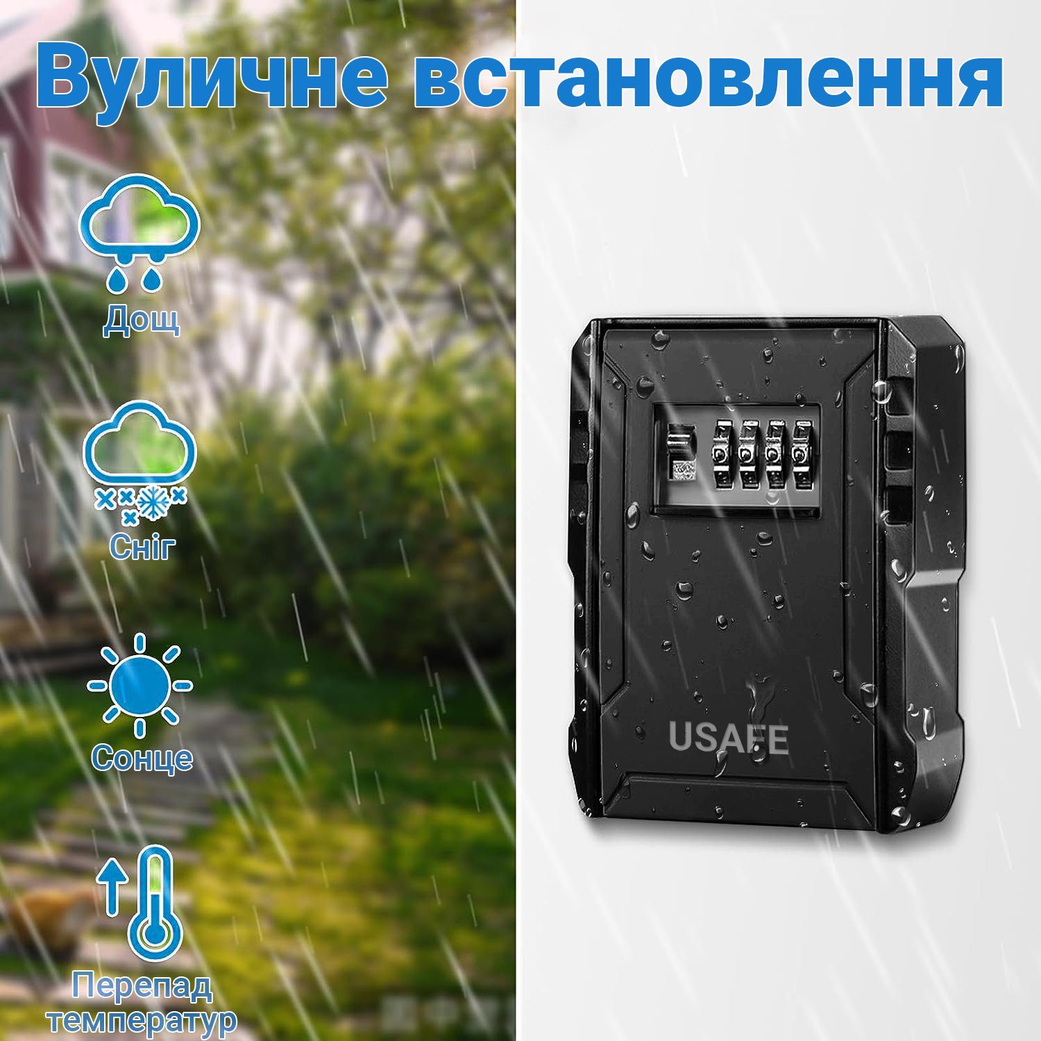 Антивандальний зовнішній міні сейф для ключів uSafe KS-09, з кодовим замком, настінний, Чорний 10
