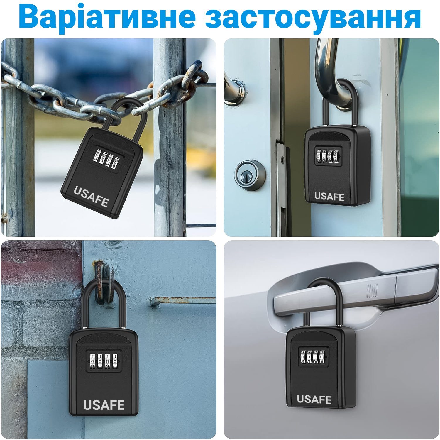 Підвісний металевий міні сейф для ключів uSafe KS-05s, з гачком і паролем, Чорний 4