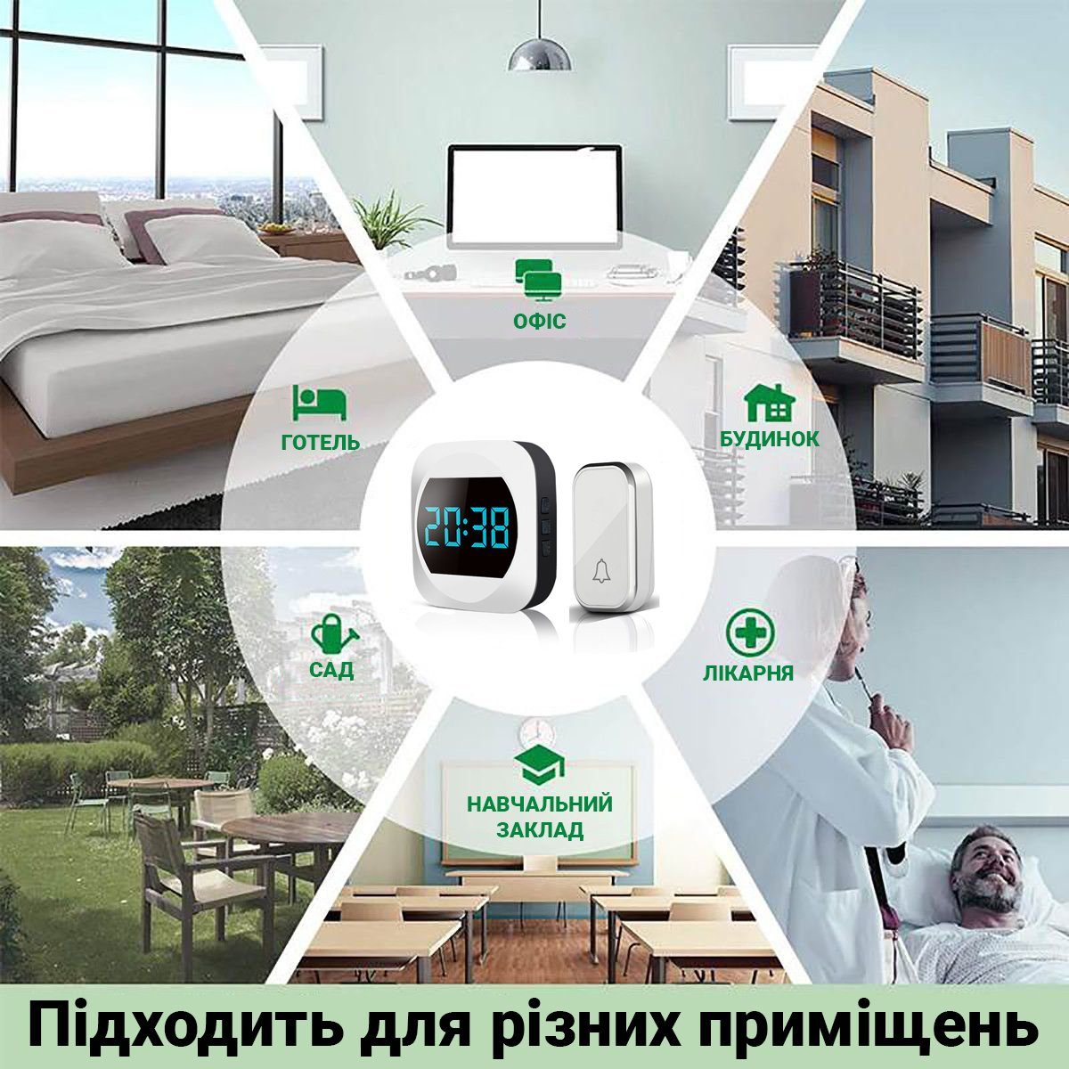 Бездротовий дверний дзвінок з годинником Digital Lion WDB-07C, до 150 м, Білий 5