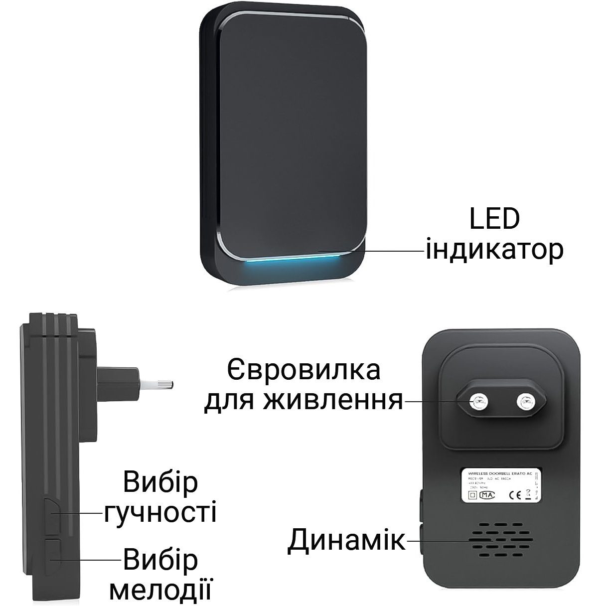 Бездротовий дверний дзвінок по датчику руху Digital Lion MDB-02, вологозахищений, до 300 м, Чорний 4