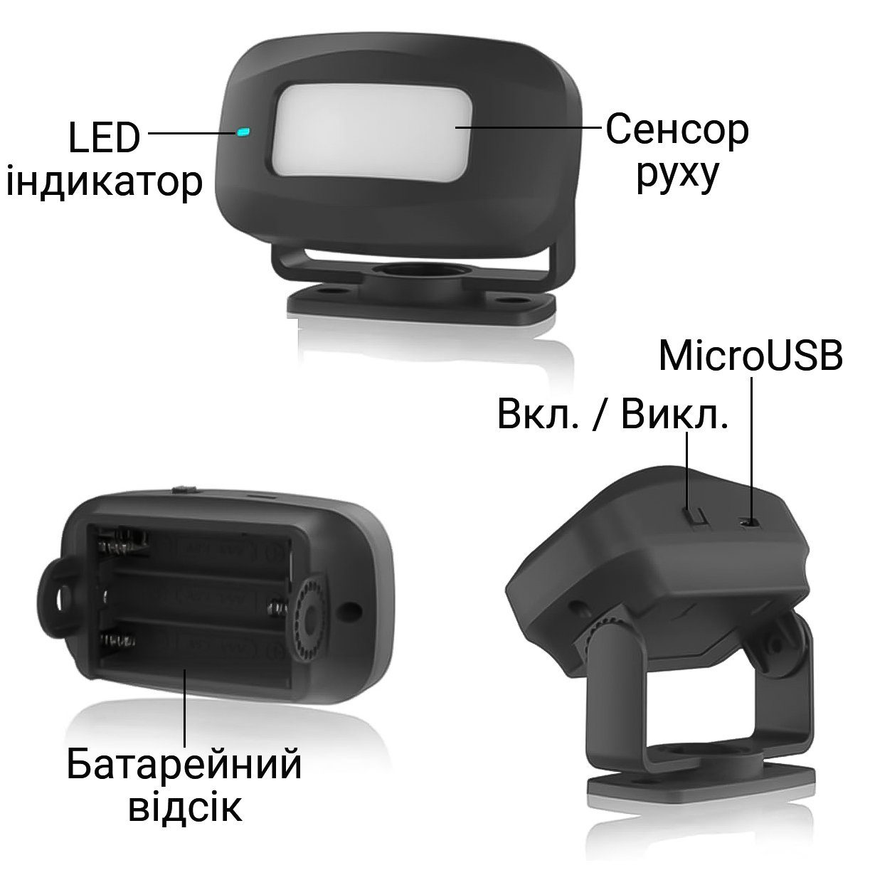 Бездротовий дверний дзвінок по датчику руху Digital Lion MDB-02, вологозахищений, до 300 м, Чорний 5