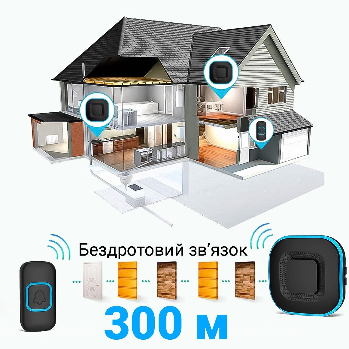 Бездротовий дверний дзвінок Digital Lion WDB-10, до 300 метрів, вологозахищений, Чорний 2