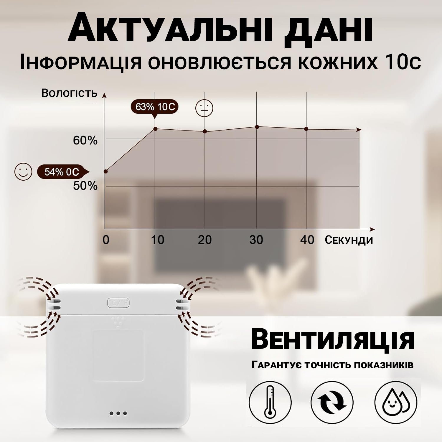 Розумний Bluetooth термометр-гігрометр UChef YZ-6045b, термогігрометр для вимірювання температури і вологості в приміщенні 5