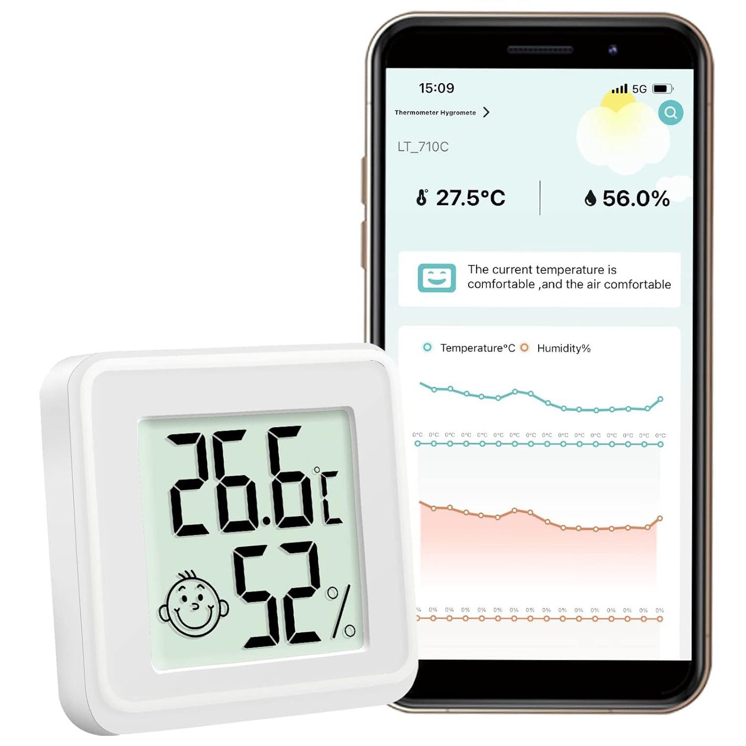 Розумний Bluetooth термометр-гігрометр UChef YZ-6045b, термогігрометр для вимірювання температури і вологості в приміщенні 12